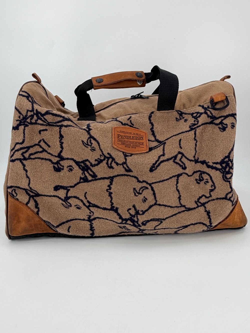 Vintage Pendleton Buffalo Wool Leather Duffle Overnight Bag FLAWS